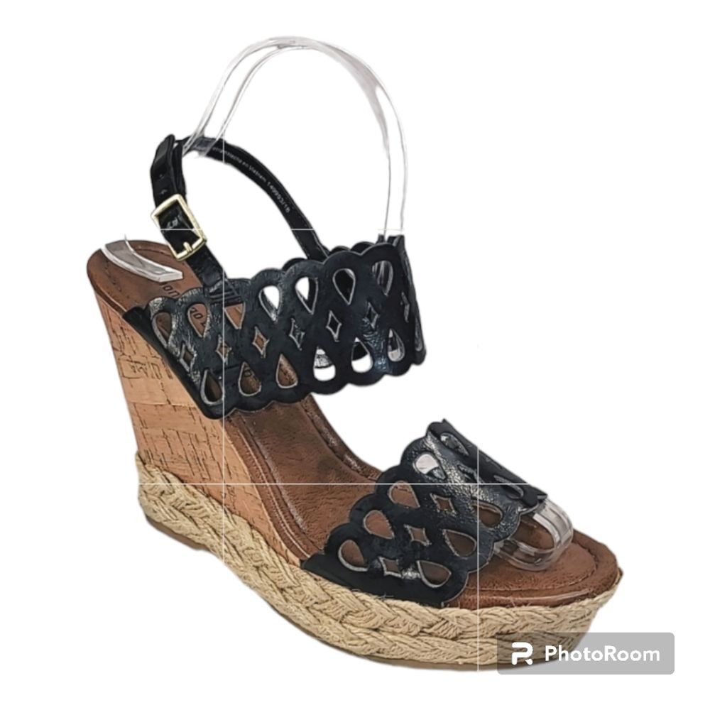 Montego Bay Club Black Cork Strappy Wedge Penny Penny Womens Size 8.5